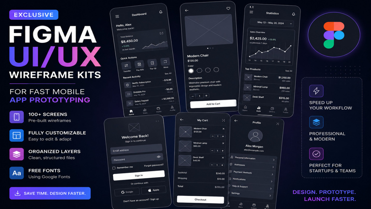 Exclusive Figma UI/UX Wireframe Kits for Fast Mobile App Prototyping