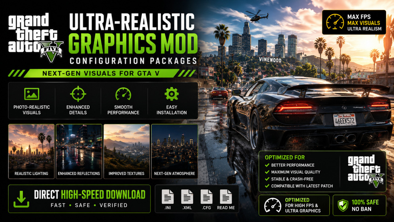 GTA V Ultra-Realistic Graphics Mod Configuration Packages: Direct High-Speed Download